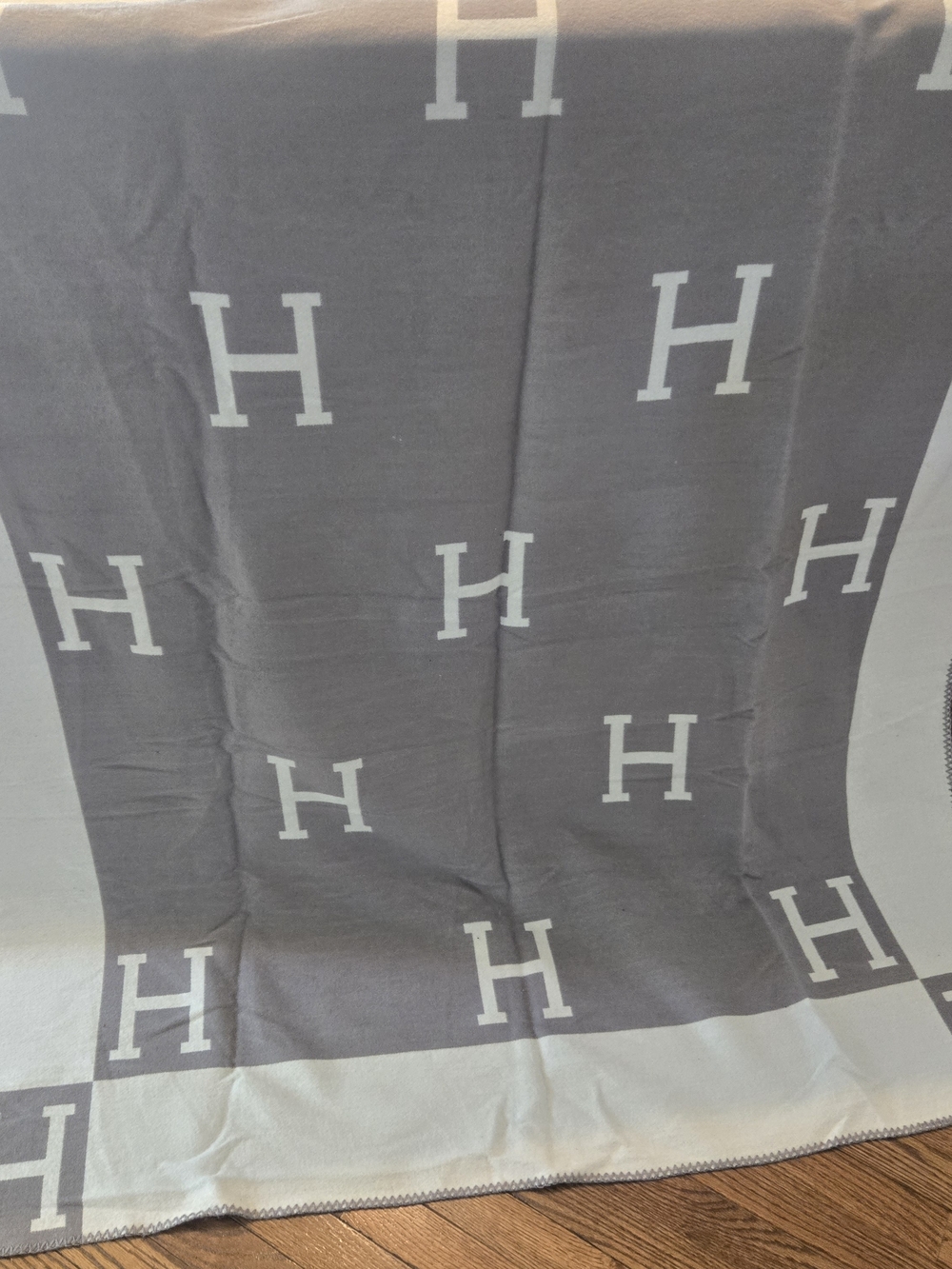 New Inspired Letter H Reversible Gray and White Throw Blanket